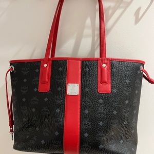 MCM Black Logo Medium Shopper Tote Bag